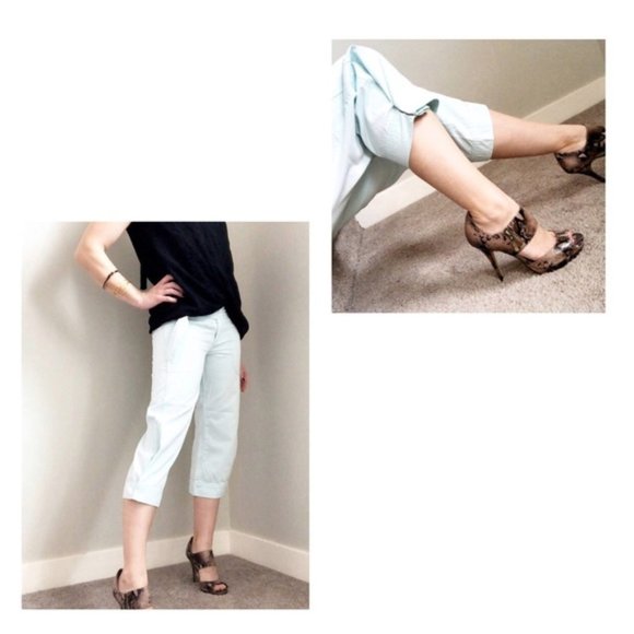 GUESS JEANS Wide Leg Capri Pants Buckle Snap Light Turquoise Mint Sz 24 - Picture 5 of 10